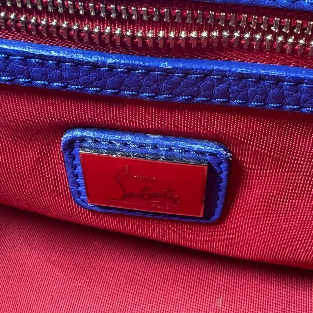CHRISTIAN LOUBOUTIN Blue Leather Panettone Spiked Messenger Crossbody Bag